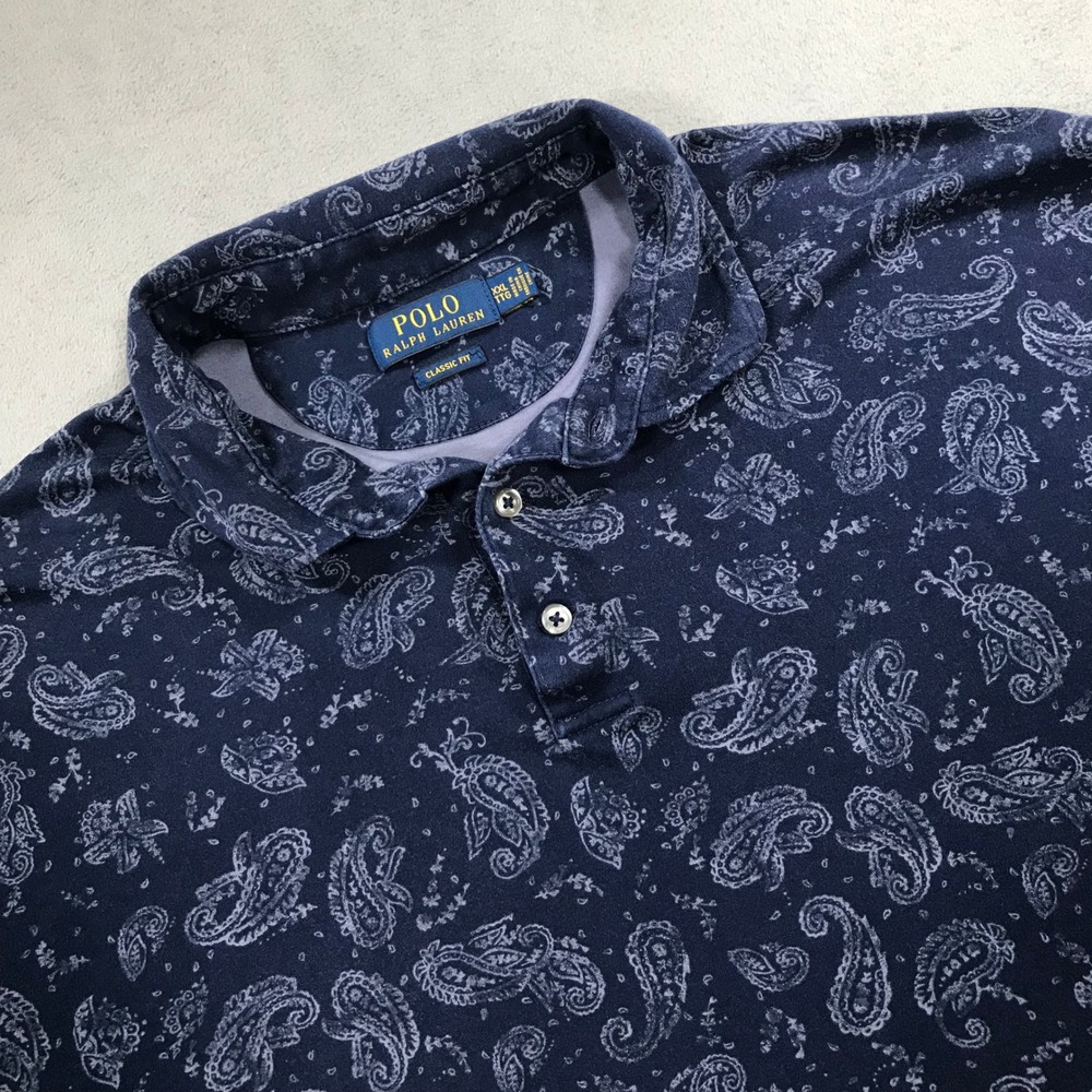 Ralph Lauren Polo Men's XXL Blue Paisley Floral Classic Fit Cotton Shirt Preppy